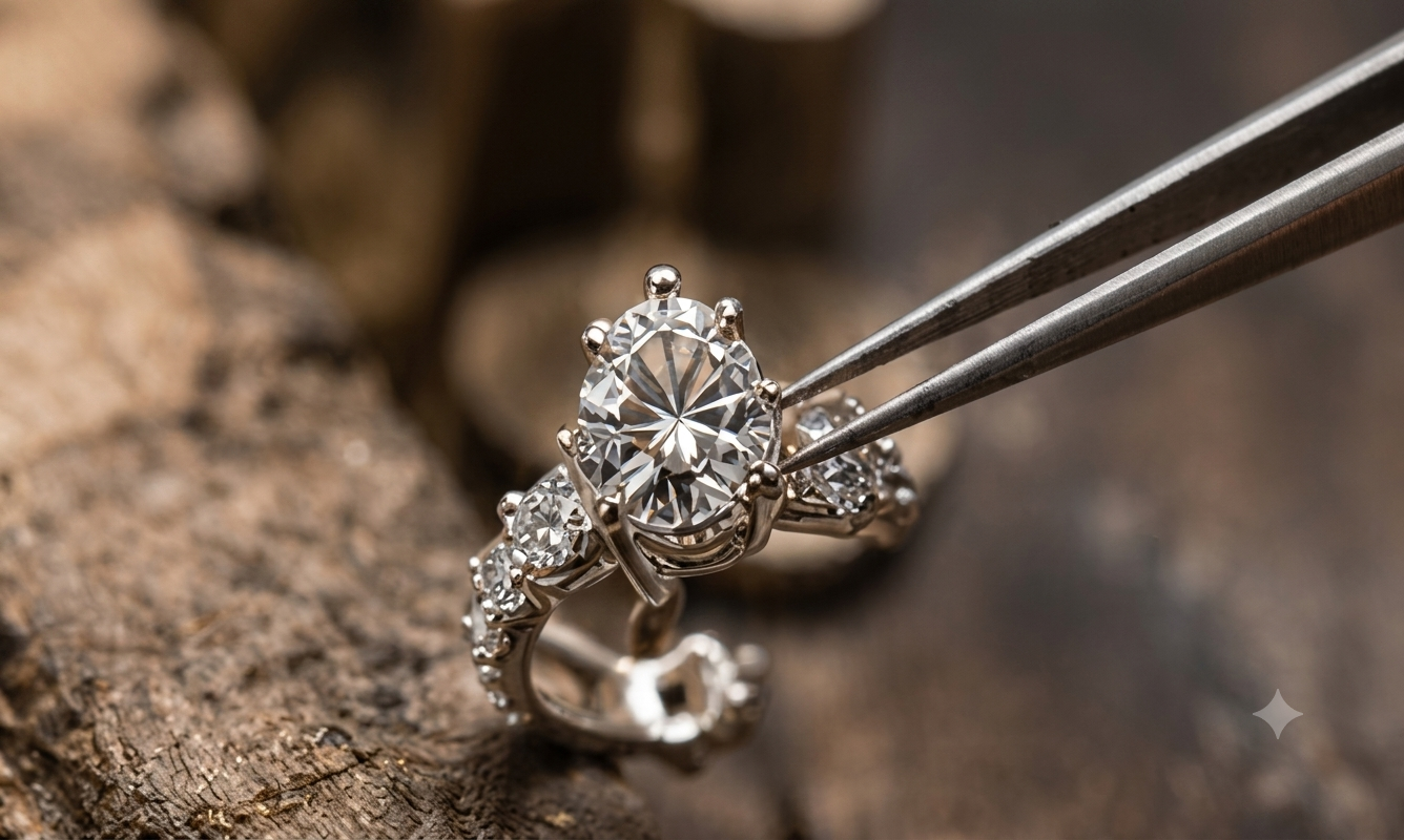 Jeweller crafting a diamond ring in the Tesha Jewels workshop